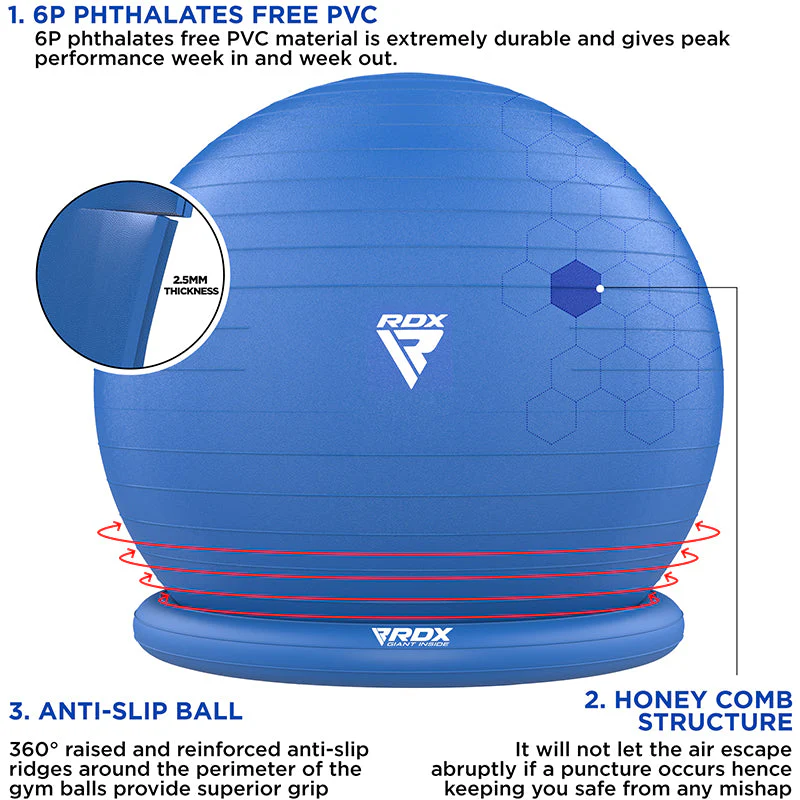 RDX B2 Ballon De Gymnastique Gonflable Avec Base Antidérapante, Tubes De Résistance Et Pompe à Air - Image 12