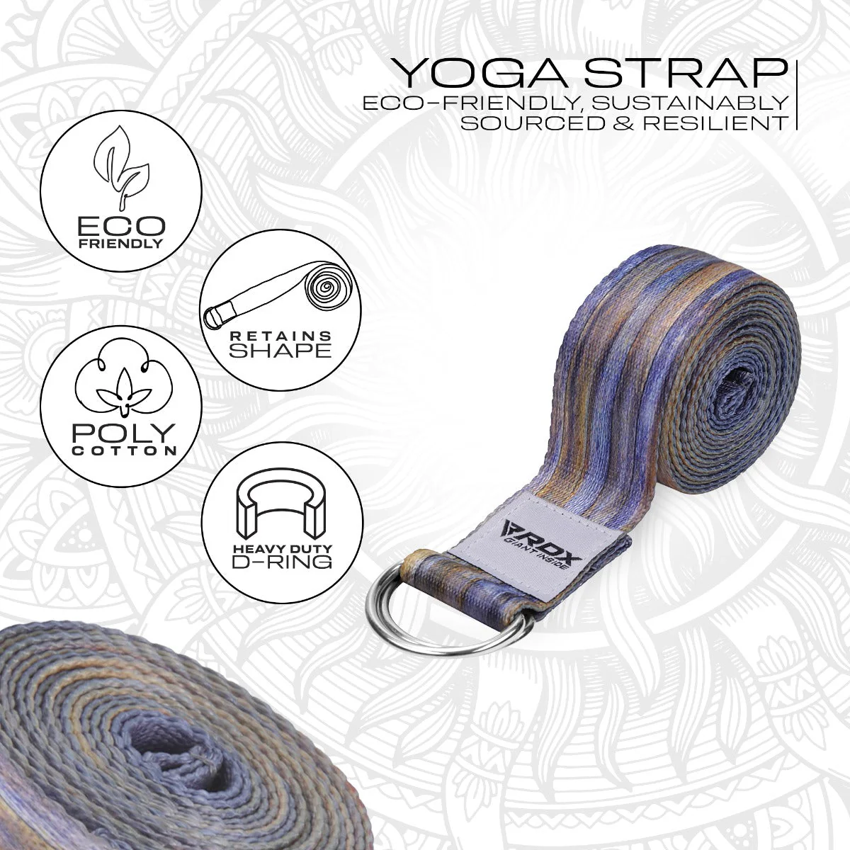 RDX F1 Sangle De Yoga Antidérapante En Coton Avec Boucle En D En Acier Inoxydable - Image 2