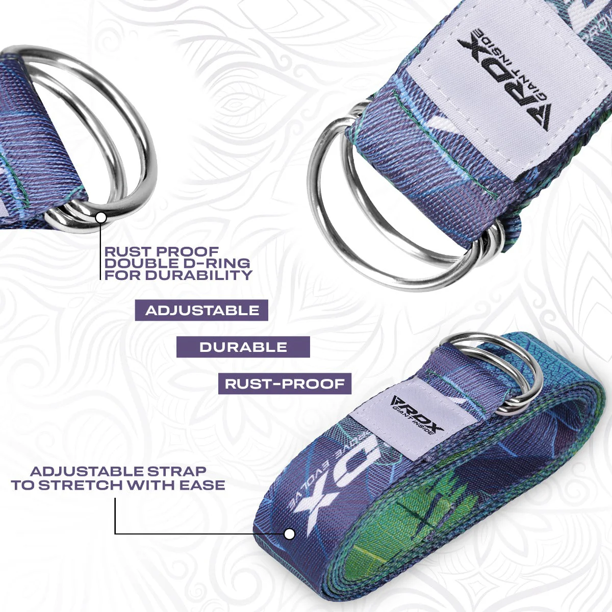 RDX F10 Sangle De Yoga Antidérapante En Coton Avec Boucle En D En Acier Inoxydable - Image 4