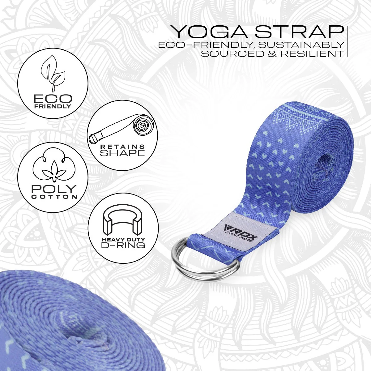 RDX F14 Sangle De Yoga Antidérapante En Coton Avec Boucle En D En Acier Inoxydable - Image 2