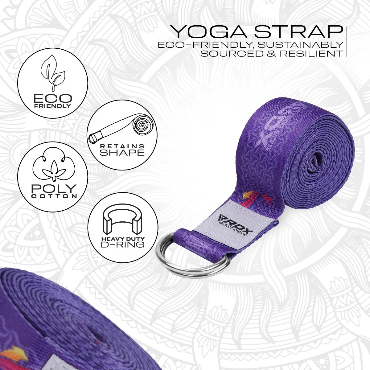 RDX F2 Sangle De Yoga Antidérapante En Coton Avec Boucle En D En Acier Inoxydable - Image 2