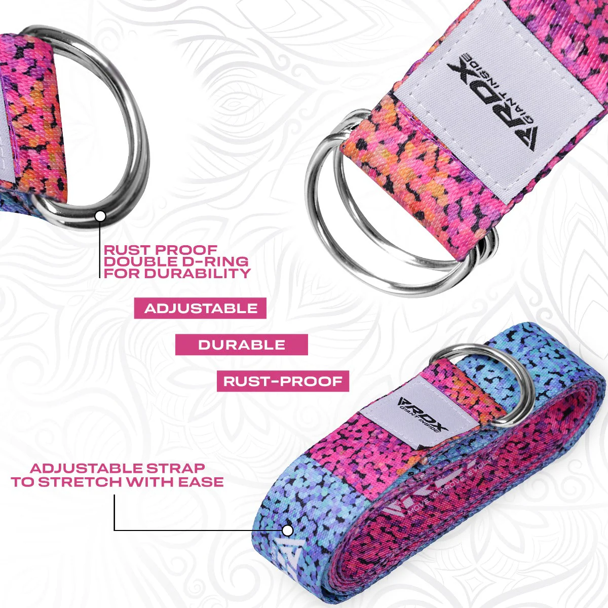 RDX F20 Sangle De Yoga Antidérapante En Coton Avec Boucle En D En Acier Inoxydable - Image 4
