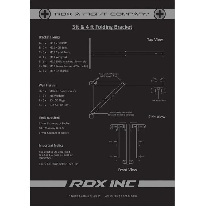 RDX X3 Noir Le Fer Pliant Support Mural - Image 7
